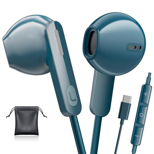 USB C Headphones Wired for iPhone 16 Pro Max/iPhone 15 Earphones for Samsung Galaxy S25/S24/S23 Ultra, in Ear Phones with Stereo Microphone Volume Control USB C Wired Earbuds for Google Pixel 9 8