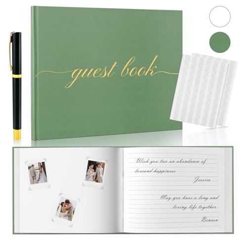 Dapsang Hermoso libro de visitas de boda, libro de invitados Polaroid con bolígrafo, 120 páginas en blanco y a rayas, 204 esquinas transparentes autoadhesivas para cartel de invitados, recepción de