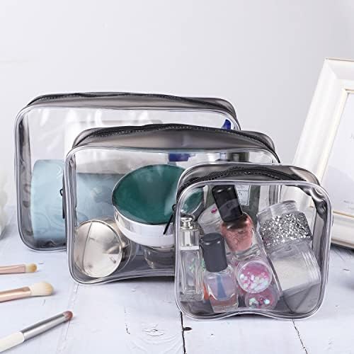 3 pcs Clear Toiletry Bag, Clear Make up Bag Portable Waterproof PVC Travel Bag Brushes Organizer for Men and Women Vacation Travel Business Bathroom(Black)