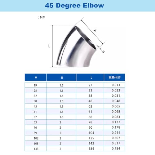 Coude de soudage sanitaire 51mm en acier inoxydable SUS 304 durable