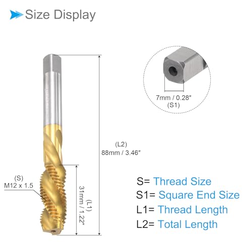 CoCud Spiralnut-Gewindebohrer, M12 x 1,5 Gewindegröße, 3 Schneiden, Hochgeschwindigkeitsstahl-Gewindewerkzeug - (Anwendungen: zur Bearbeitung von Löchern und klebrigen Materialien)