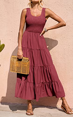 Image of PRETTYGARDEN Women's 2026 Casual Loose Plain Maxi Sundress Smocked Tank Dress Sleeveless Summer Beach Tiered Long Dresses