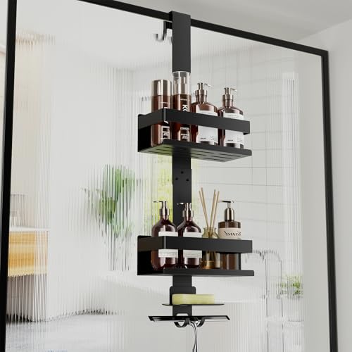 Laimew Duschablage ohne Bohren Badezimmer Organizer, Badregal Duschregal ohne Bohren, Duschablage zum Hängen für Glasduschtüren, Duschregal zum Hängen Shampoo Halterung für Dusche,Badezimmer Regal