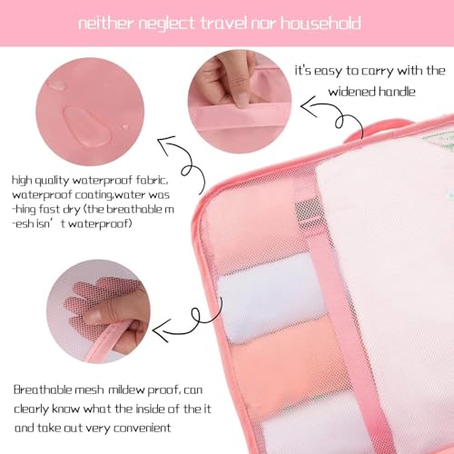 Image of BEHAHAI 7 Pcs Travel Oraganizer Packing cubes kit, Sapace Saver Multi use Bag for Men and Women, Clothes packing cubes for travel, Cupboard Oraganizer cubes. (PINK)