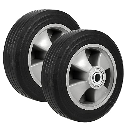 2 pack 8 inch solid rubber replacement wheels flat free hand truck tires with 5834 axle hand truck replacement wheels for cart wagons wheelbarrow dolly trolley 330 lbs max load