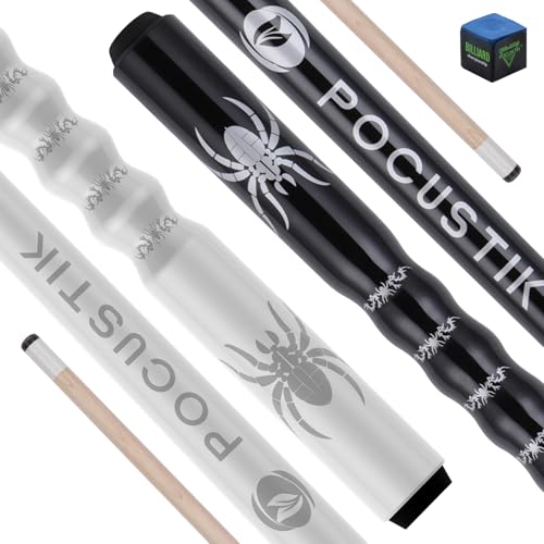 Pool Cues Set of 2, Perfect Pair of 58" 2-Piece Canadian Maple Billiard Sticks with Ergonomic Grip, 13mm Tip & Chalk, Home Bar Pool Stick in 2 Colors for Adults Black+White