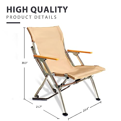 Doubob Camping Chair Folding Beach Lawn Portable Chairs Outdoor Chair With Wood Armrest,Ultralight Aluminum Alloy For Adults,Khaki #TOP2