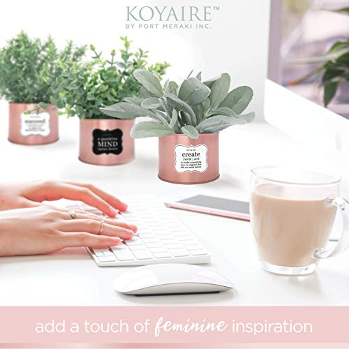 Koyaire Motivational Desk Plant Set Of 3 - Rose Gold Desk Accessories For Women Office - Rose Gold Decor And Home Office Accessories - Small Fake Plants - Desk Decorations For Women Office Decor #TOP3