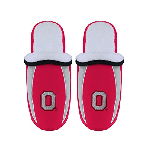 Image of FOCO mens NCAA College Team Logo Sherpa Moccasin Slippers
