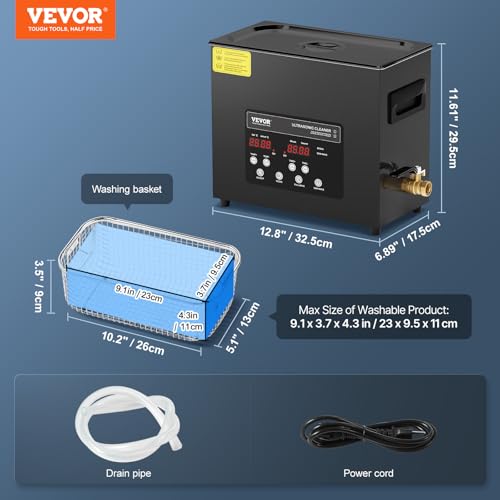 Image of VEVOR 6L Ultra Sonic Cleaner, 180W Digital Ultrasonic Cleaning Machine with Gentle Mode & Upgraded Degassing, 40kHz Industrial Ultrasound Cleaner with Heater & Timer for Retainer, Jewelry, Tools