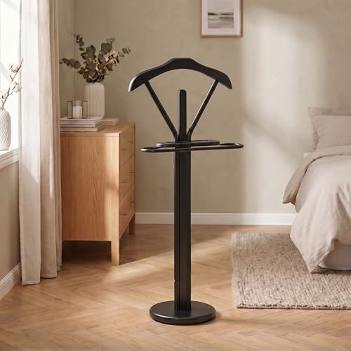 IDIMEX Valet de Chambre Matteo chevalet de Nuit Portant pour vêtements, Structure en métal et en Bois laqué Noir