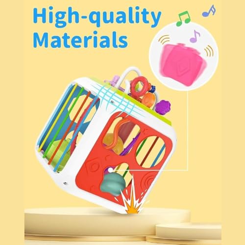 Image of Montessori 7-in-1 Baby Sensory Activity Cube Toy with Shape Sorter, Bead Maze, Stacking Blocks, Pull String Board & Xylophone | Educational Learning Toy for Fine Motor Skills, Toddlers & Kids