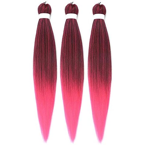 Pre stretched Braiding Hair 26 Inches - 3 Bundles EZ Braid Itch Free Synthetic Fiber Crochet Twist Braids Yaki texture Braiding Hair Extensions (26 Inch (3 Packs), dark purple pink)… Cover