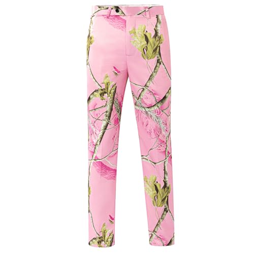 Men Suits Classic Fit 2 Piece Suit Set Pink Tree Printed Jacket Pants Set with Tie Formal Tuxedo Set for Wedding4