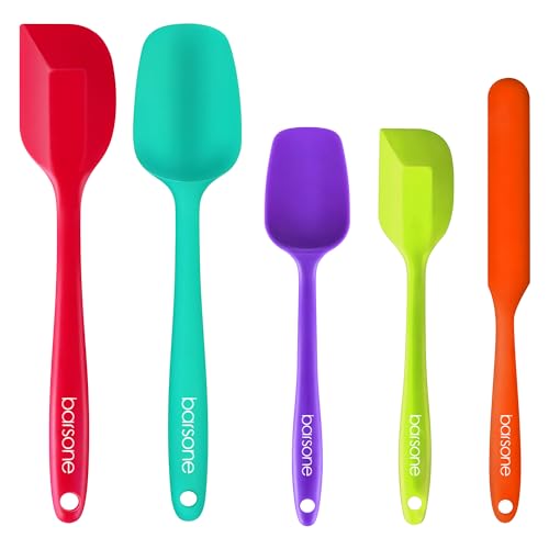 barsone Spatulas Silicone Heat Resistant, Food Grade Rubber Spatula Set for Cooking, Baking, Stirring Heat Resistant 446°F Spatulas for Nonstick Cookware Dishwasher Safe BPA Free Multicolor Set of 5