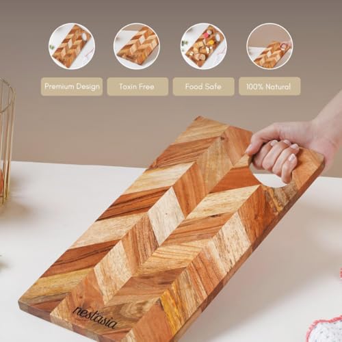 Image of Nestasia Wood Chopping Board for Kitchen (15 Inch) | 100% Natural Acacia & Mango Wood Cutting Board for Chopping Fruits & Vegetables | Durable, Olive Oil Coated & Toxin Free