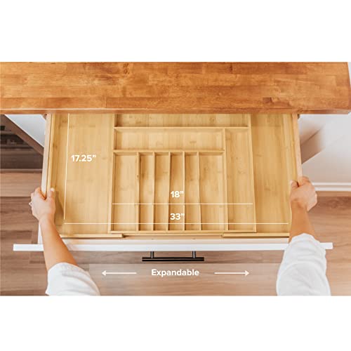 Kitchenedge Premium Silverware, Flatware And Utensil Organizer For Kitchen Drawers, Expandable To 33 Inches Wide, 11 Compartments, 100% Bamboo #TOP1