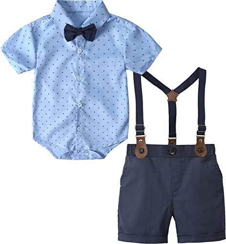 Image of A&J DESIGN Baby Boy Gentleman Suspenders Outfit Infant Formal Wedding Dress Suits Set