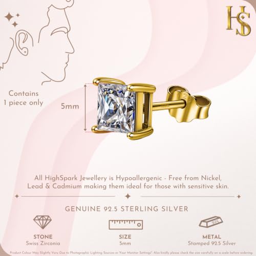 Image of HIGHSPARK 925 Silver Men's Square Solitaire Stud Earring | 92.5 Sterling Silver and Diamond like Brilliance Sparkling Zirconia | Single Stud for Men | Lovely Gift