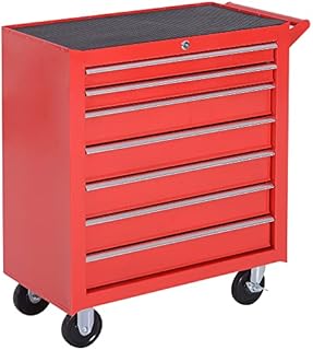 DURHAND Roller Tool Cabinet Storage Chest Box 7 Drawers Roll Wheels Garage Workshop Red