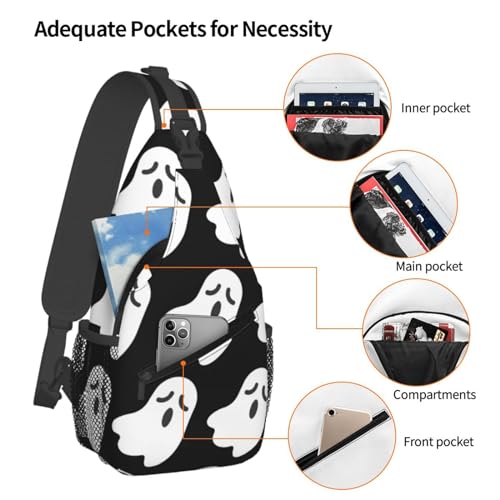 White Ghost Halloween Print Diagonally Sling Bag,Crossbody Sling Backpack Shoulder Chest Bag For Women Men Hiking4