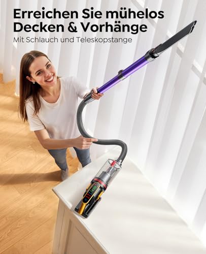 Fieety Akku Staubsauger 600W/50kPa/65Min, Staubsauger Kabellos mit Tierpflegebürste, 1M Schlauch, Wandladestation, 8-Schicht-Filtration Aromatherapie Ultraleise für Tierhaare, Teppich, Hartböden, Auto