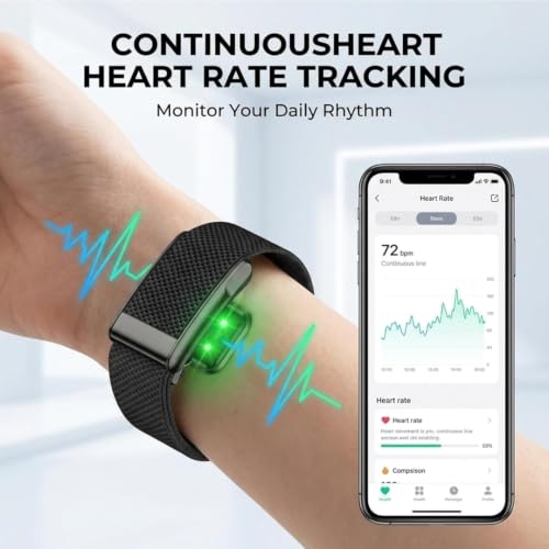 Image of Loop Smart Band Fitness Health Activity Tracker ECG PPG Body Temperature, HRV Analysis, 30+ Exercise Modes, Sleep and Stress Monitor, Subscription Free Screenless Smart Bracelet (Green)