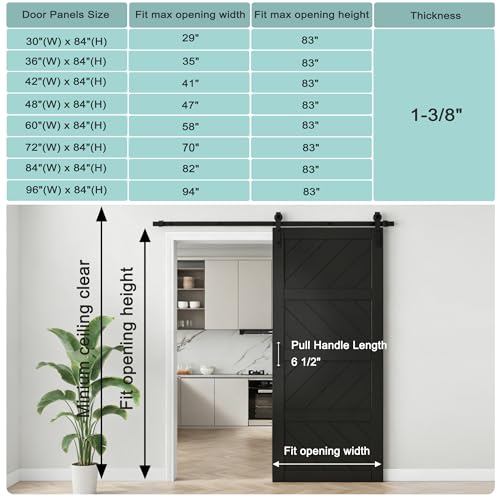 Image of 48 inchx84 inch Black Waved Barn Door with 8 FT Track Kit & Handle & Floor Guide | Pre-Drill Holes Easy Assembly & Install Required, Solid Core Wood Sliding Barn Door for Water-Resistant & Sound Reduction