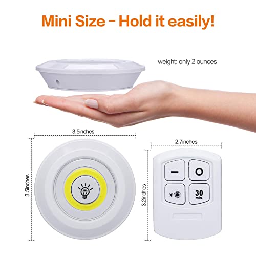 Image of Auslese Wireless Under Cabinet LED Puck Lights with Remote Battery Powered Adjustable Dimmable COB Night Lamps with Timer for Kitchen Wardrobe Closet Bedroom Stairway (3 Pack)