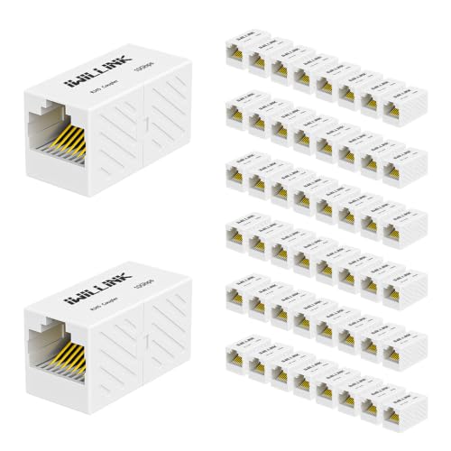 Image of iwillink RJ45 Coupler Ethernet Connector, Female to Female, 50 Pack, White