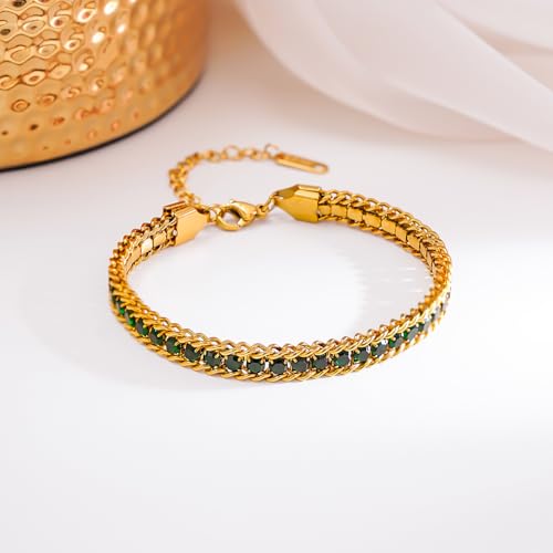Image of Rubans Demi Fine Stainless Steel Bracelet Emerald CZ Gift for Women & Girls
