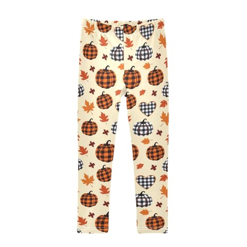 senya Girls Printed Leggings Yoga Pants Pumpkin Maple Leaf Pattern for Kids in 4t to 10 Years, 4T