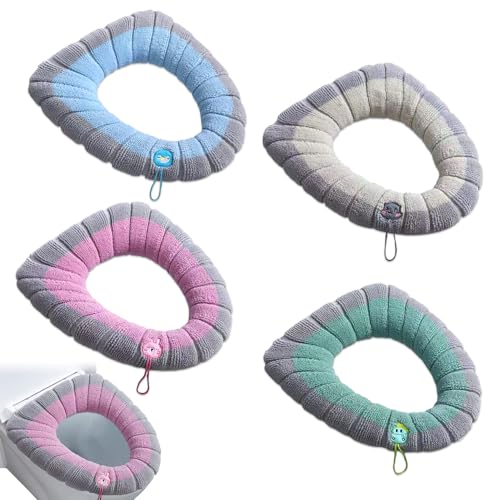 BNGXR 4 Pezzi Coprisedile per WC Copri-Ciambella, Estensibili Riutilizzabile Coprisedili per WC Universale Coprisedile per Toilette Spessa Morbida Copriwater in Tessuto con Anello di Fissaggio