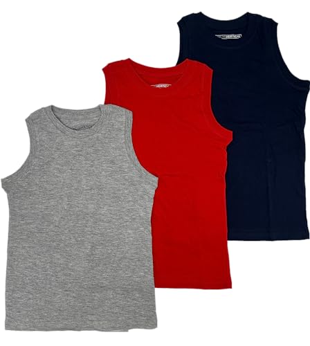 BROOKLYN VERTICAL Boys 3 Pack Muscle Shirt Sleeveless Tee - Tagless Cotton Super Soft
