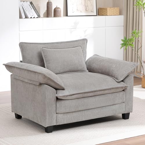 Image of Oversized Accent Chair for Living Room,44 inchModern Chenille Cloud Sofa Chair with Deep Seat,Upholstered Armchair with Extra Thick,Comfy Accent Chair Reading Chair for Bedroom Apartment Lightgrey