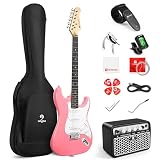 Vangoa 39 Inch Full Size Electric Guitar Beginner Kit Solid Body SSS Pickups with Amp, Bag, Tremolo Bar, Strings, Tuner, Picks, Strap, Capo, Cable for Starter Girls Adults Teens, Petal Pink
