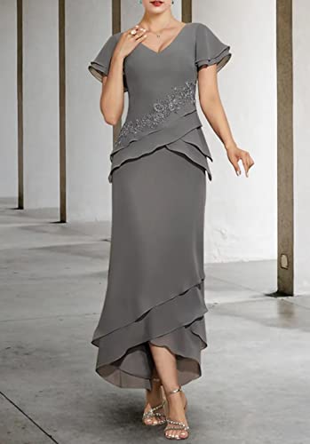 Short Sleeve Silver Mother Of The Bride Dresses For Wedding Ruffles Chiffon Formal Gown And Evening Dress Us 2 #TOP5