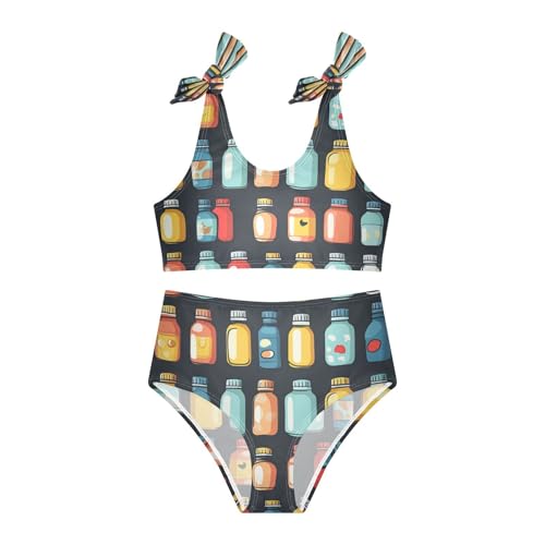 Black Bottles Colorful Girls Tankini Swimsuit Kids Bikini Sets 2 Pcs Bathing Suit 3T3