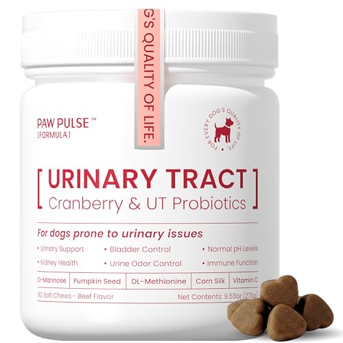 Pawpulse Formula Cranberry for Dogs Urinary Tract Support for UTI Health Bladder Stones Incontinence Urine Flow Probiotics for Gut & Immune 90 Chews