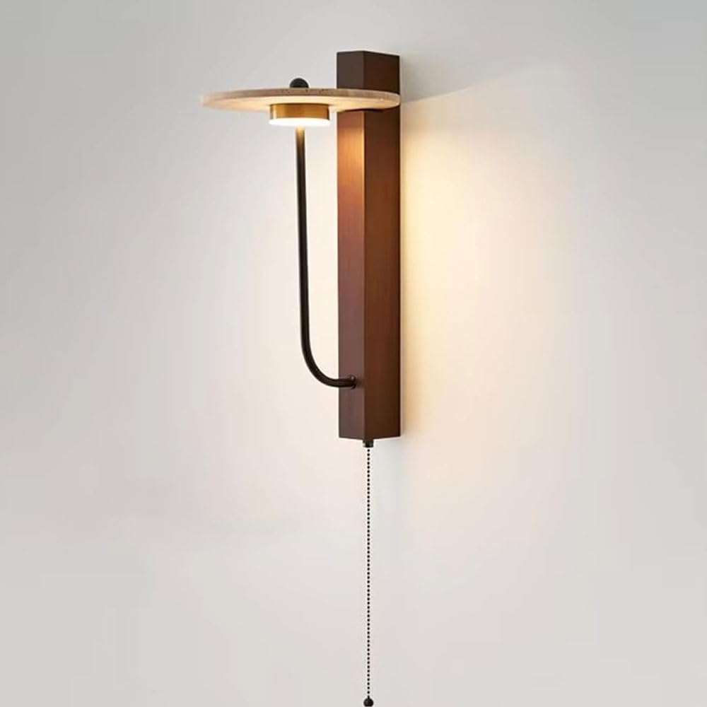 GUOGUOSM Nordic Style Natural Stone Wall Sconce, LED Warm Light Hard Wire Connection Wall Lamp, 15.7in Yellow Travertine Wood Wall Light, Bedside Dressing Table Corridor Decorative Light Fixtures