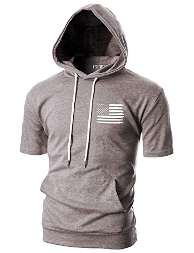 Ohoo Mens Slim Fit American Flag Short Sleeve Pullover Hoodie With Kanga Pocket Lightweight Hooded Sweatshirt / Dcf073-Brown-M #TOP17
