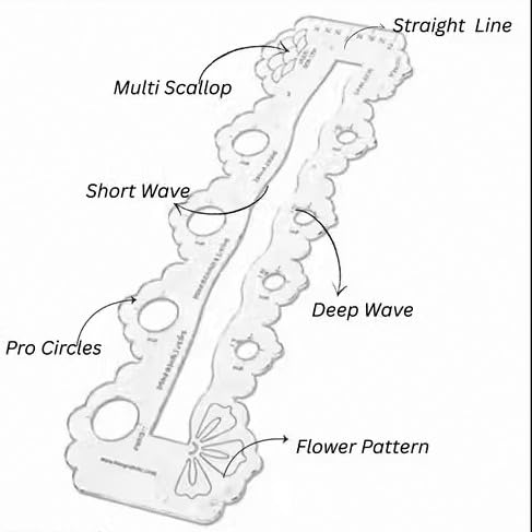 Image of Prabhas Designs Scallop Scale Combos, Design Tool for Scallop, Zig-Zag, Straight, Circles, Flower, Triangle Patterns (Yellow 5in1,6in1 scallop)