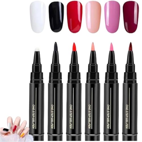 Stylo Vernis à Ongles 6 Couleurs, Crayon Vernis à Ongles, Vernis Stylo Nail Art Ongle, Feutre Verni à Ongles UV, Accessoires De Peinture Pour Manucure, Pinceau De Stylos De Gel à Ongles (Set A)