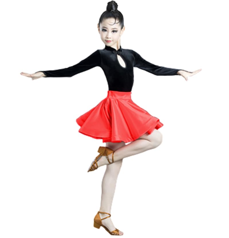Abito da Danza Latina per Ragazze, Abito da Danza A Maniche Lunghe con Vita Alta | Costume Da Danza Ballroom Rumba Samba Latina Per Bambini Abito Da Festa Per Ragazze