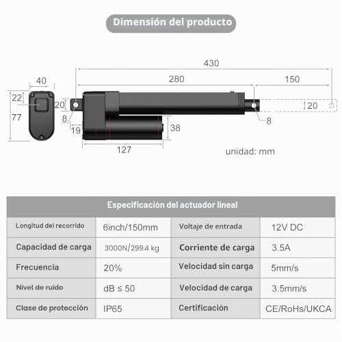 Actuador lineal 12V Justech: eleva sofás y mesas pesadas de forma silenciosa 5