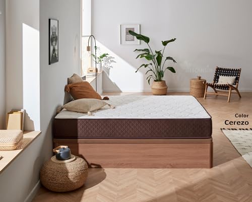 DESCANSIN Pack Colchón + Canapé abatible de Madera 180x190 Cerezo – Cama matrimonial con canapé de 28cm de Alto