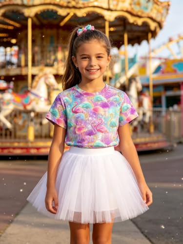 Image of ENLACHIC Girls Teens Pink Flamingo Printed Summer Short Sleeve T-Shirts Cute 3-16 Years