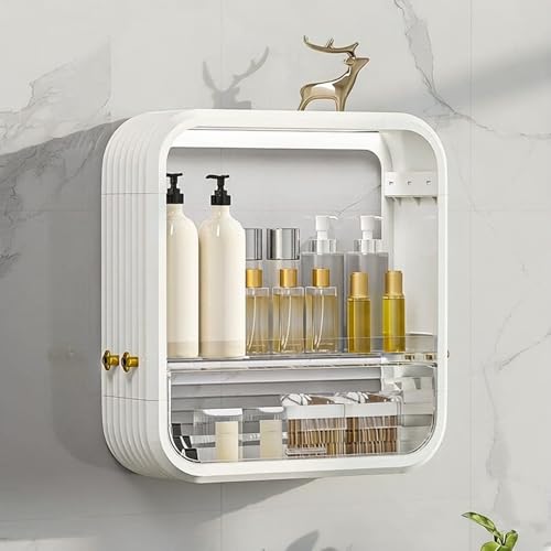 Mueble de baño para artículos de tocador suspendido y ajustable sin perforar 2