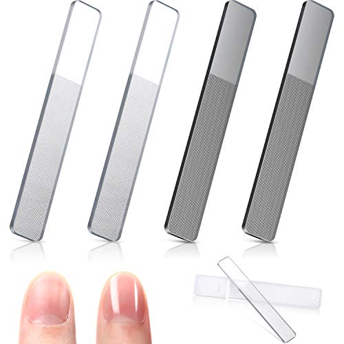 4 Pieces Glass Nail Shiner Crystal Nail Shine Buffer Polisher Crystal Glass Nano Nail File With Case For Natural Nails (White And Black Flat End) #TOP6