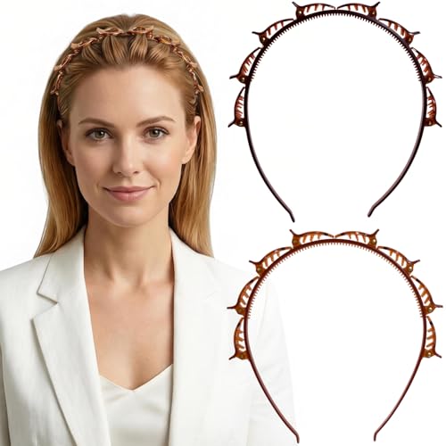 PAGOW 2pcs Headband with Clips for Women, Double Layer Bangs Hair Clip Hairpin Headband with Teeth